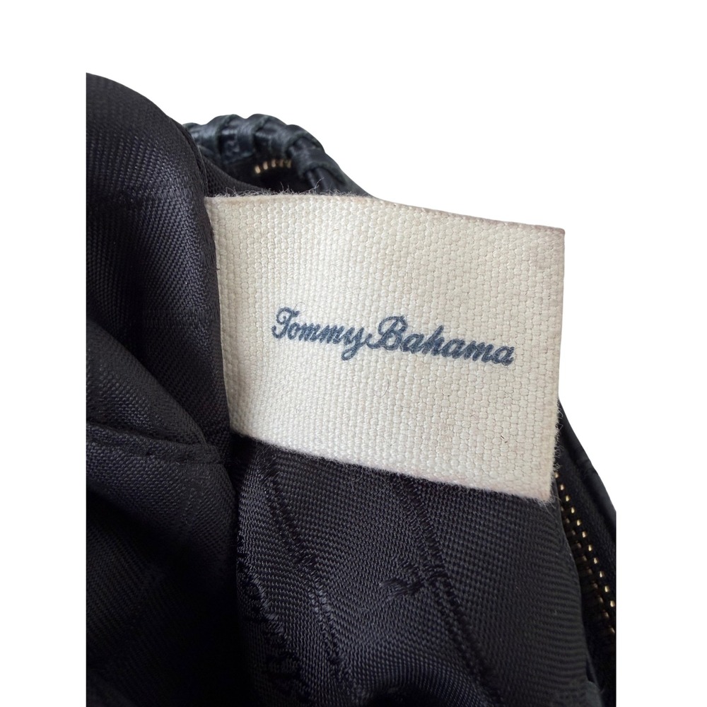 Tommy Bahama Black Leather Crossbody Bag Zip Pocket Adjustable Strap - Picture 4 of 7